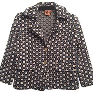 Blue and Cream Polka Dot Knit Jacket/Blazer Size L